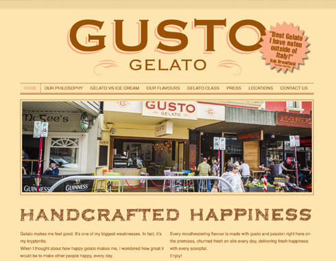 Gusto Gelato website